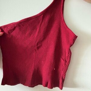 Elegant Red Ribbed Women's Top
